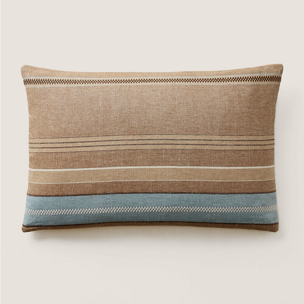 Ralph Lauren Hinsdale Linen Throw Pillow 16 x 24 -Tan / Blue MSRP